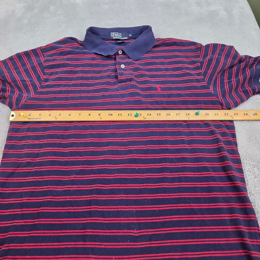 Polo Ralph Lauren Polo Shirt Mens XL Striped Short Sleeve Pique Navy Blue Red